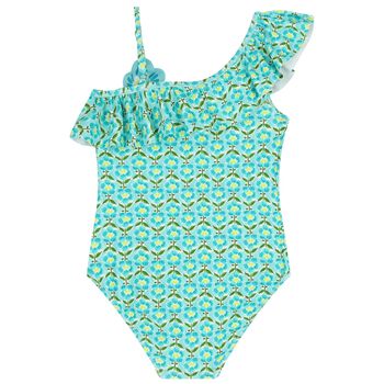 Girls Green Floral Swimsuit