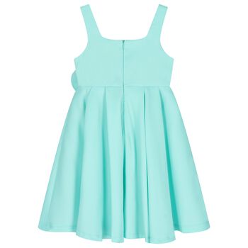 Girls Aqua Satin Floral Applique Dress