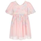 Girls Pink Floral Chiffon Dress, 2, hi-res