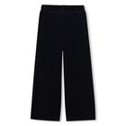 Girls Navy Blue Wide Leg Trousers, 1, hi-res