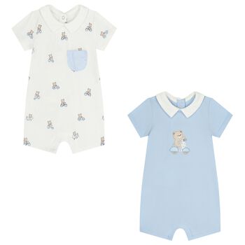 Baby Boys White & Blue Rompers ( 2-Pack )