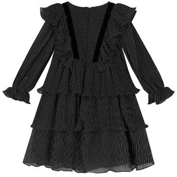 Girls Black & White Dot Chiffon Dress