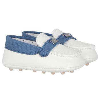Baby Boys White & Navy Pre-Walker Moccasins