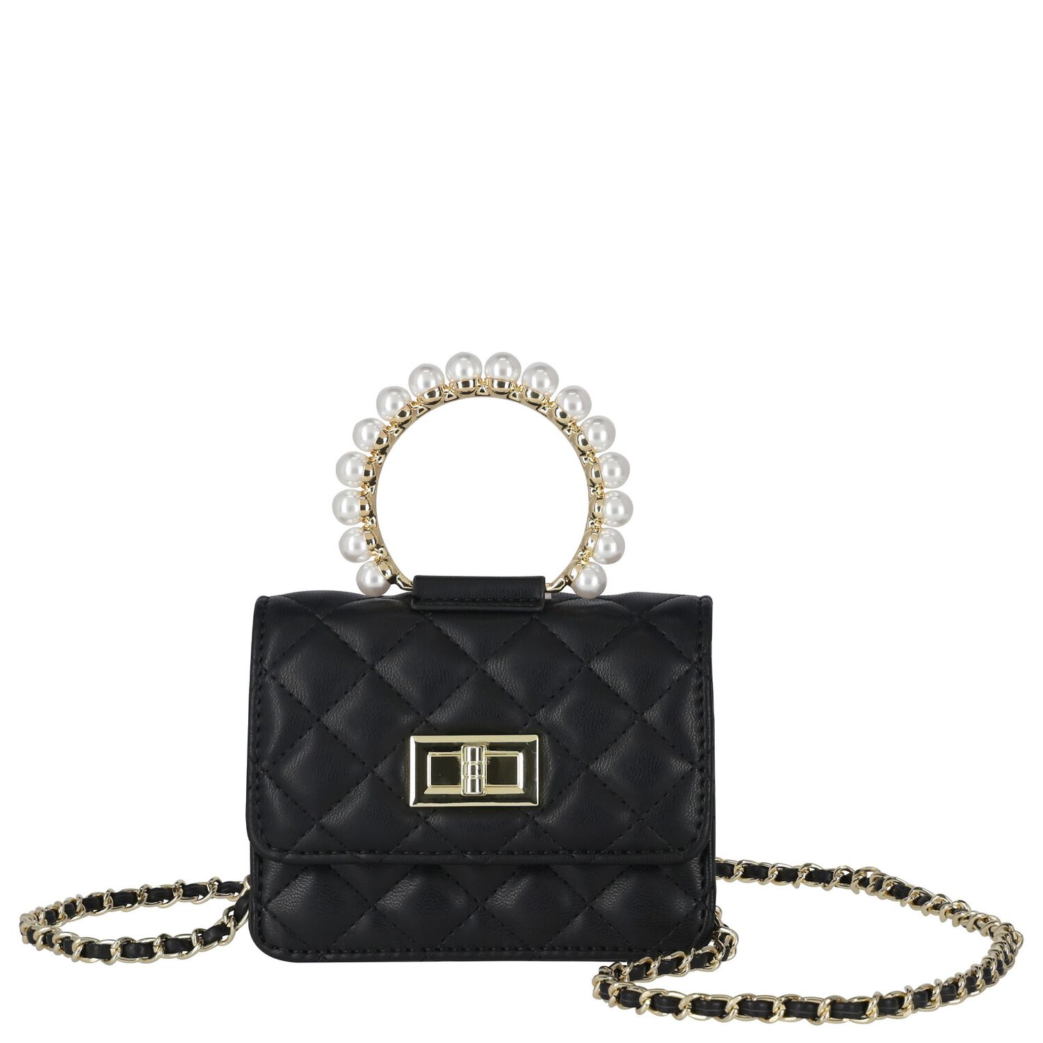 حقيبة يد مبطنة من الجلد الصناعي باللون الأسود للبنات, 1, hi-res