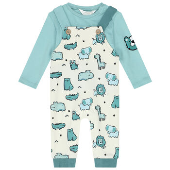 Baby Boys Green & Ivory Dungaree Set