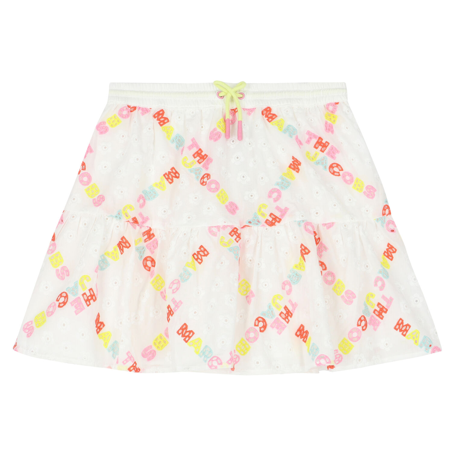 Girls White Logo Broderie Anglaise Skirt, 1, hi-res