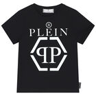 تيشيرت أولاد بالشعار باللون الاسود, 1, hi-res