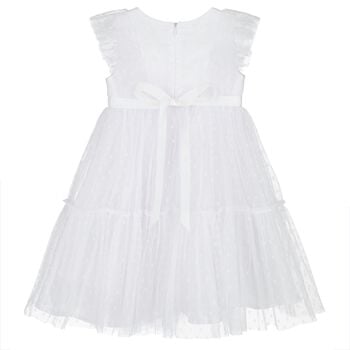 Girls White Polka Dot Tulle Tiered Dress