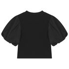 Girls Black Ribbed Top, 2, hi-res