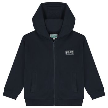 KENZO KIDS Navy Blue Logo Hooded Zip Up Top, 2 Navy Blue Logo Hooded Zip Up Top