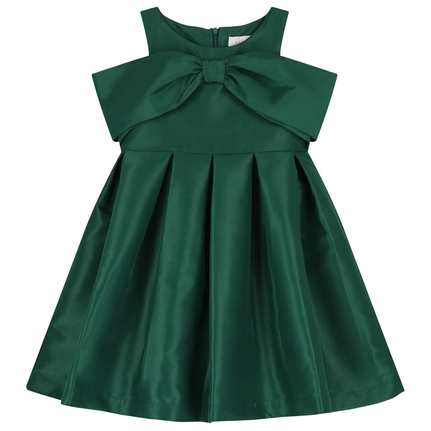 Girls Green Shoulder Bow Dress, 1, hi-res