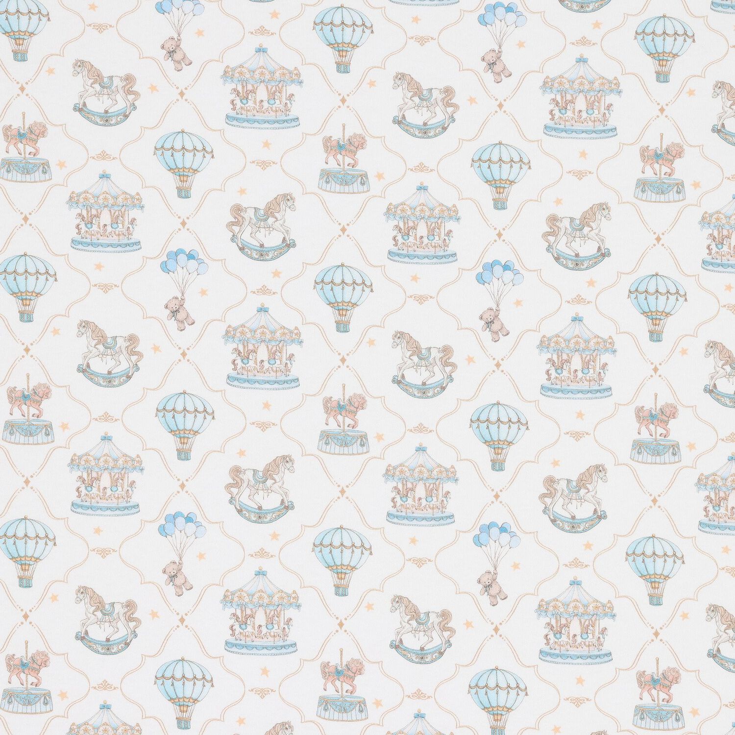 Baby Boys Blue & White Carousel & Hot Air Balloon Blanket, 1, hi-res