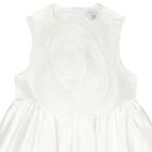 Girls White Rose Satin Dress, 1, hi-res