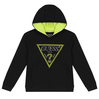 Boys Black Logo Hooded Top