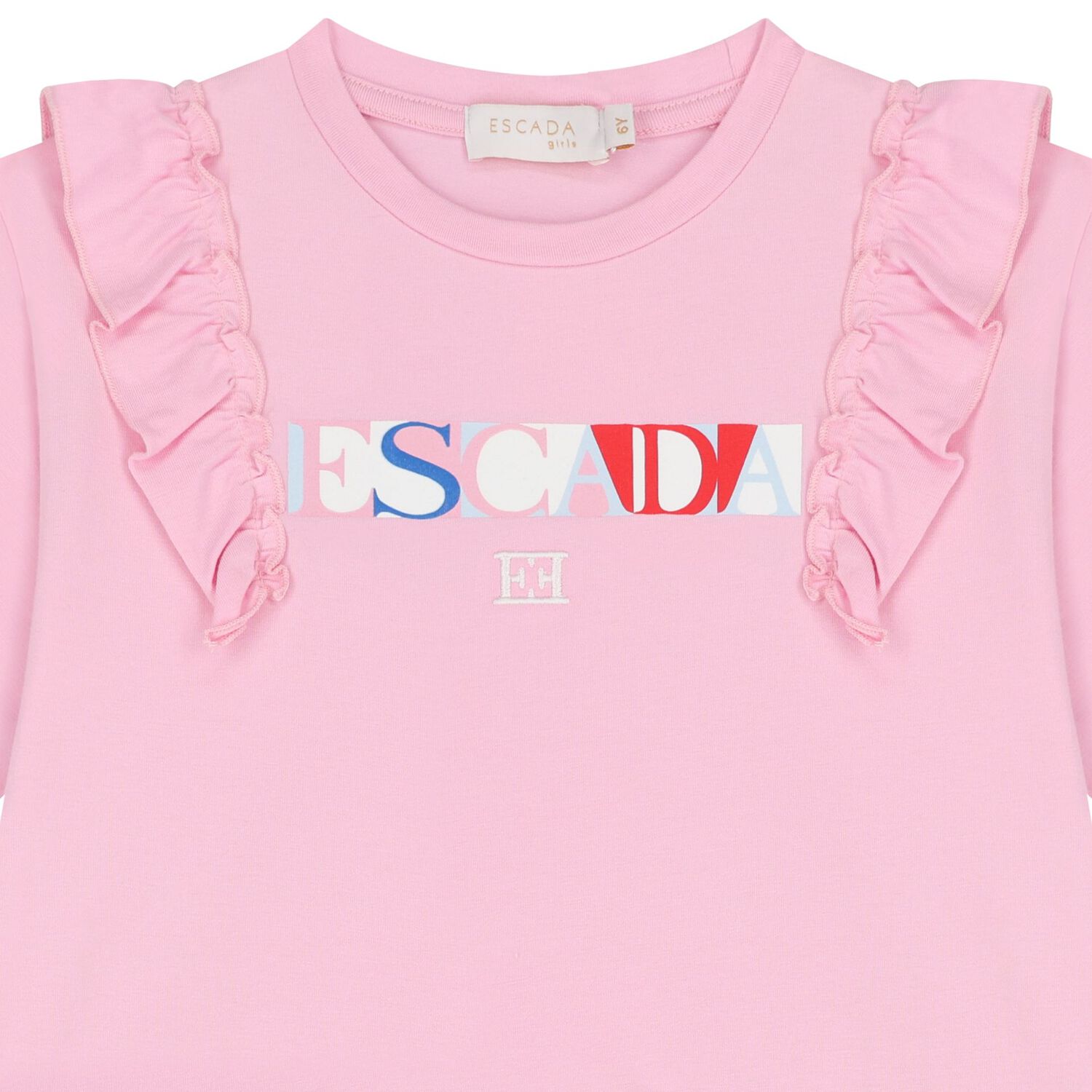 Girls Pink Logo Ruffled Dress, 1, hi-res