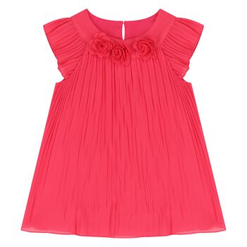 Younger Girls Pink Pleated Chiffon Dress
