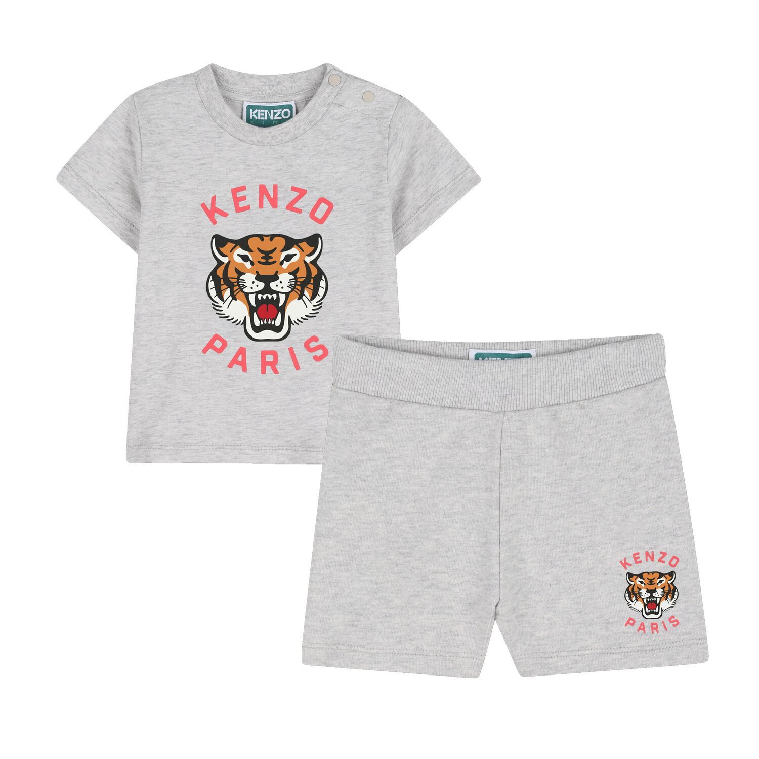 Younger Boys Grey Tiger Logo Shorts Set, 1, hi-res