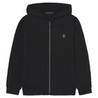 Boys Black Hooded Zip Up Top, 3, hi-res