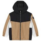Boys Beige, Black & White Logo Windbreaker, 1, hi-res