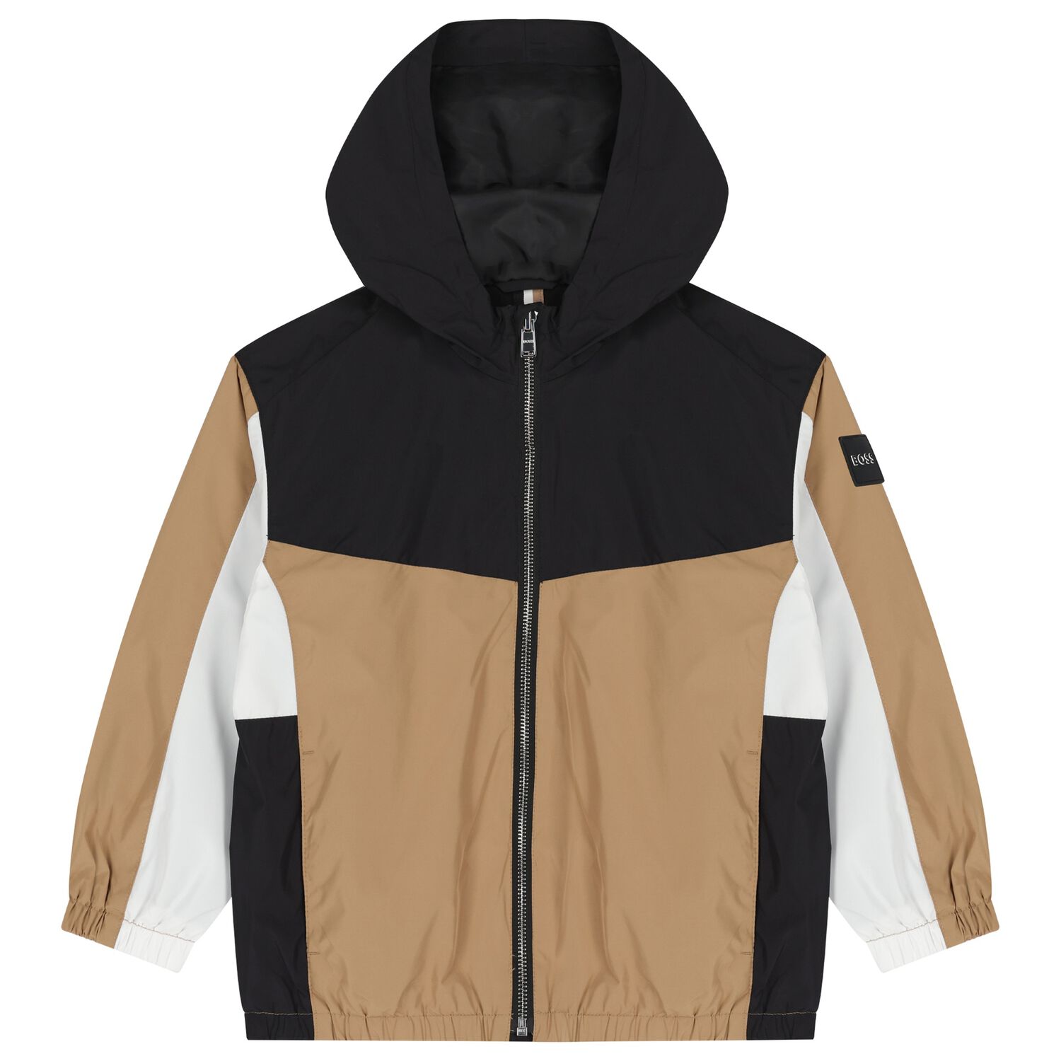 Boys Beige, Black & White Logo Windbreaker, 1, hi-res