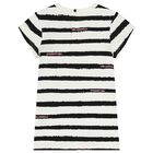 Younger Girls White & Black Striped Choupette Dress, 1, hi-res