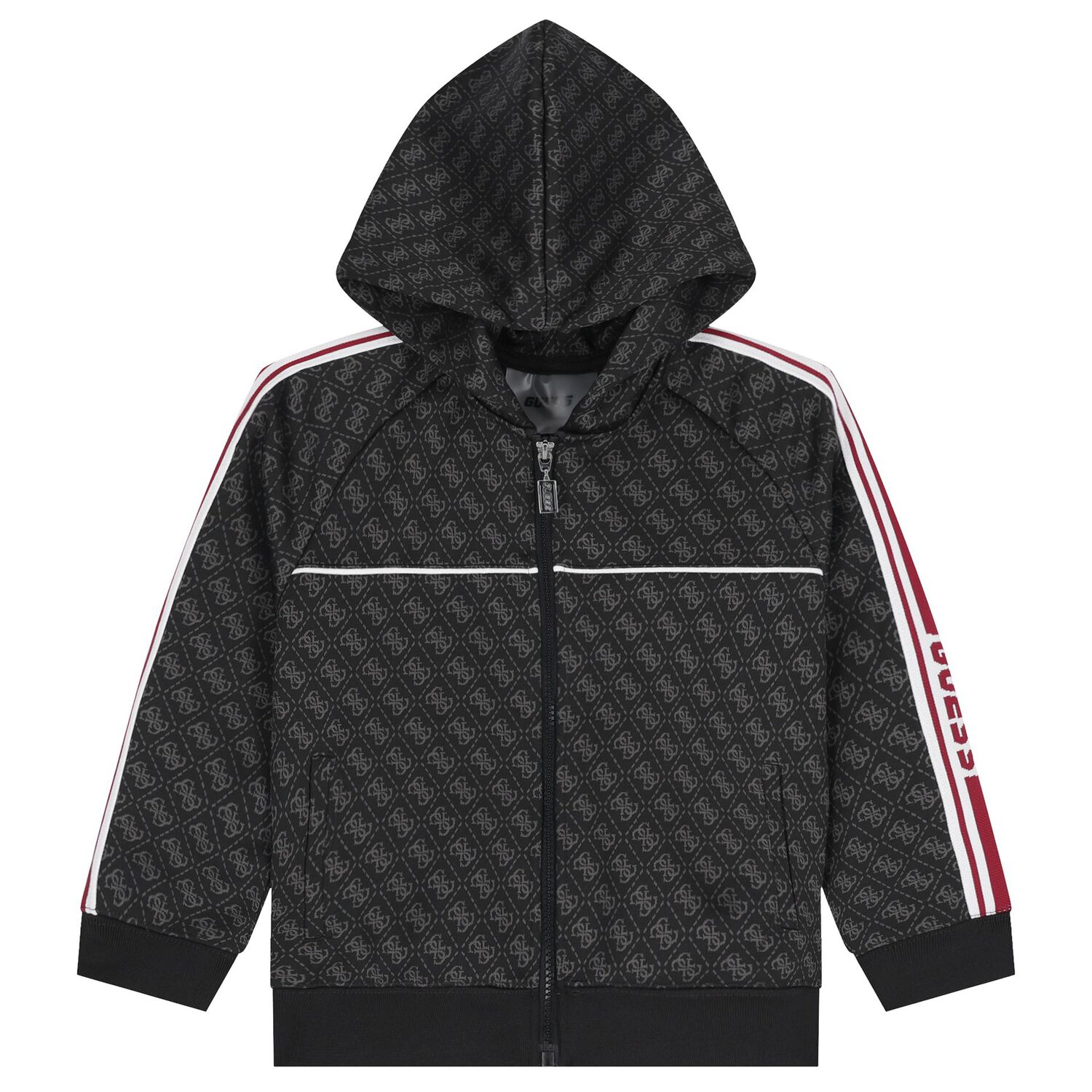 Boys Black Logo Hooded Zip Up Top, 1, hi-res image number null