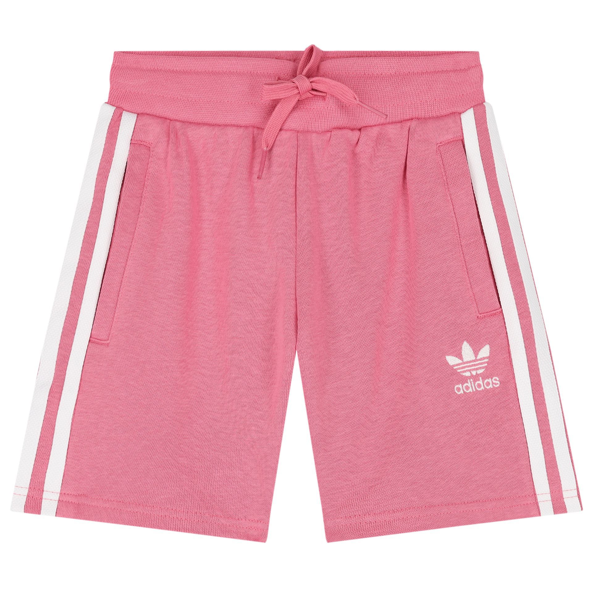 Adidas Kids Girls White Pink Logo Shorts Set Junior Couture