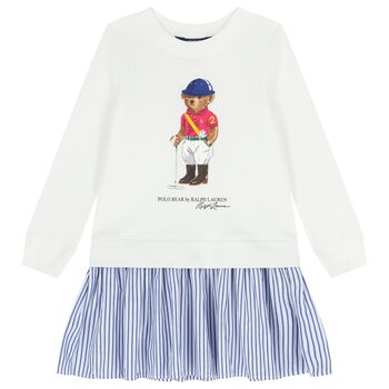 Girls White Polo Bear Dress 