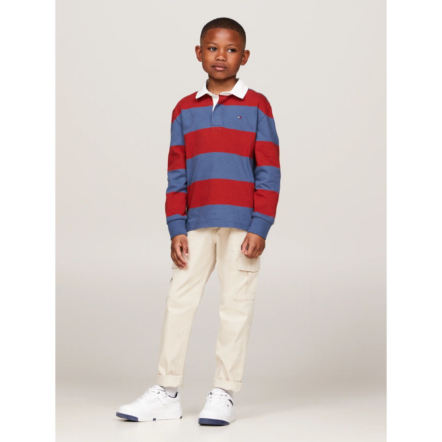 Boys Beige Logo Trousers, 1, hi-res