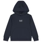Boys Navy Blue Logo Hooded Top, 4, hi-res