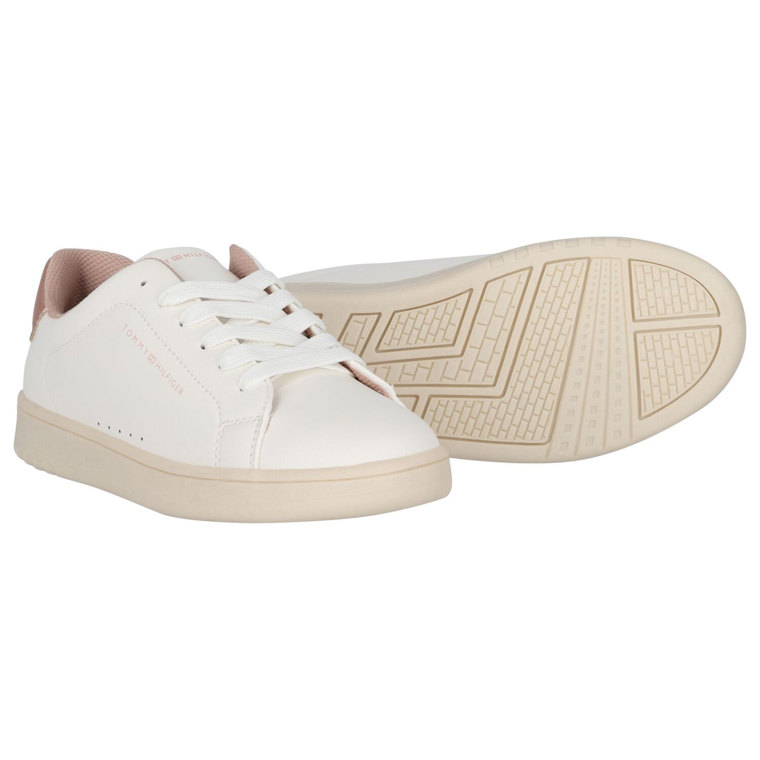 Girls White & Rose Gold Logo Trainers, 1, hi-res