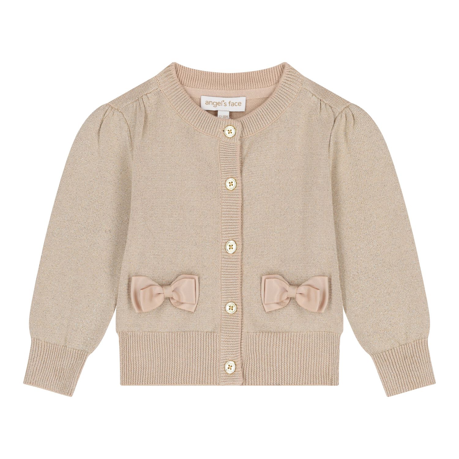 Baby Girls Gold Bow Cardigan, 1, hi-res