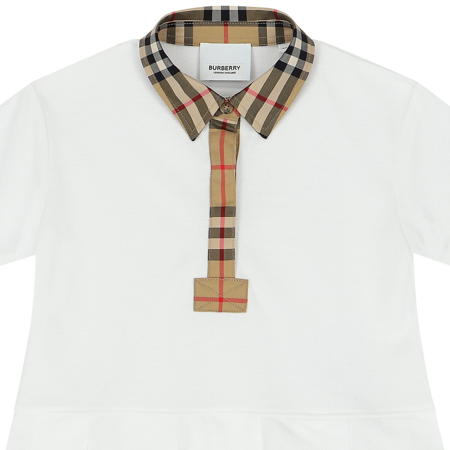 Baby Girls White Check Polo Dress, 1, hi-res