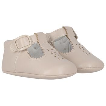 Beige Leather Pre Walker Shoes