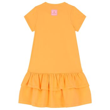 فستان بنات بالشعار وطبعة حقيبة ياللون البرتقالى