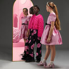 Girls Black & Pink Roses Trousers, 1, hi-res