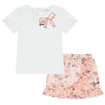 Younger Gilrs White & Pink Chiffon Skirt Set