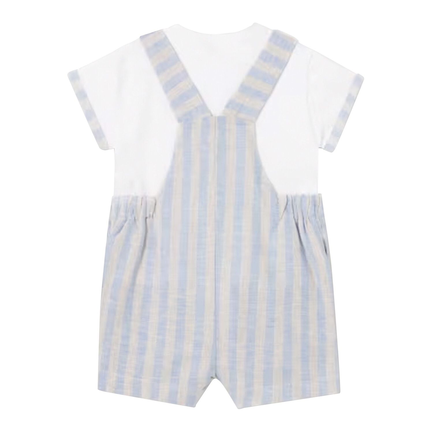 Baby Boys White & Blue Striped Dungaree Set, 1, hi-res