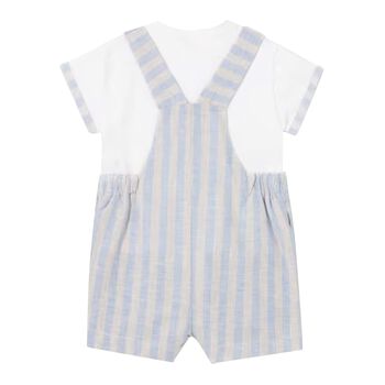 Baby Boys White & Blue Striped Dungaree Set