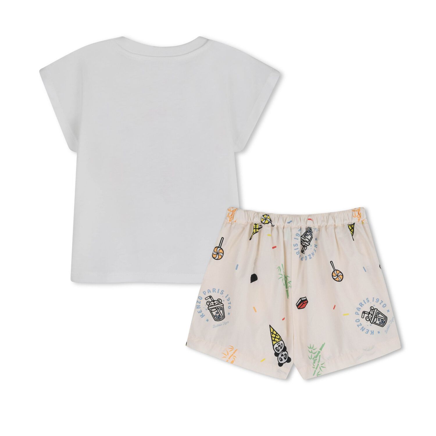 Younger Boys White & Ivory Bubble Tiger Shorts Set, 1, hi-res