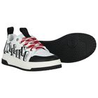 White & Black Logo Leather Trainers, 1, hi-res