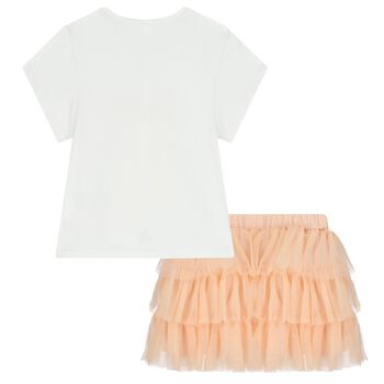Girls White & Pink Tulle Skirt Set