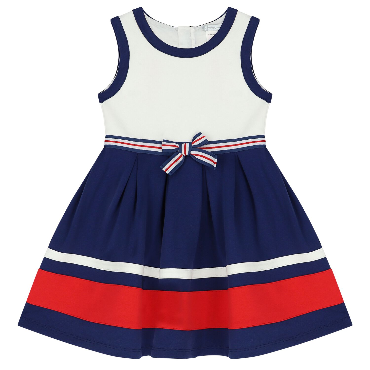 Tutto Piccolo Girls White & Navy Blue Bow Dress | Junior Couture USA