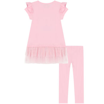 Girls Pink Embellished Flower Leggings Set