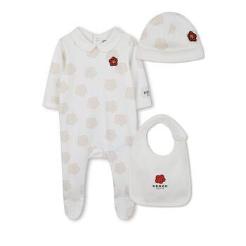 Ivory Bokeh Flower Babygrow Gift Set