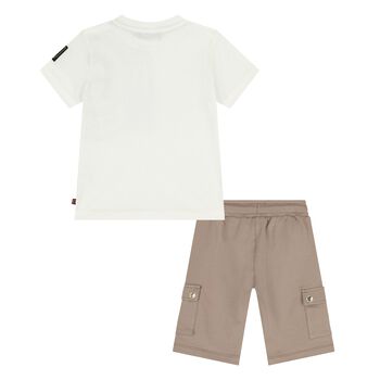 Younger Boys Ivory & Beige Logo Shorts Set