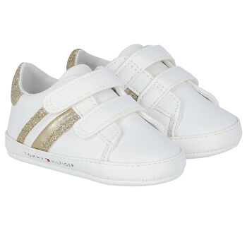 Baby Girls White & Gold Logo Pre Walker Shoes