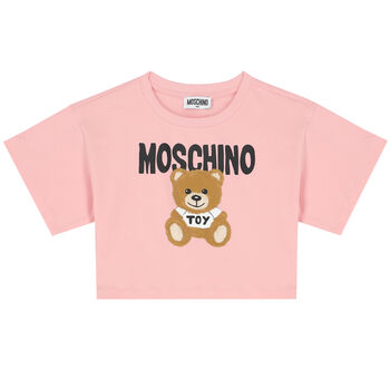 Girls Pink Teddy Bear Logo T-Shirt