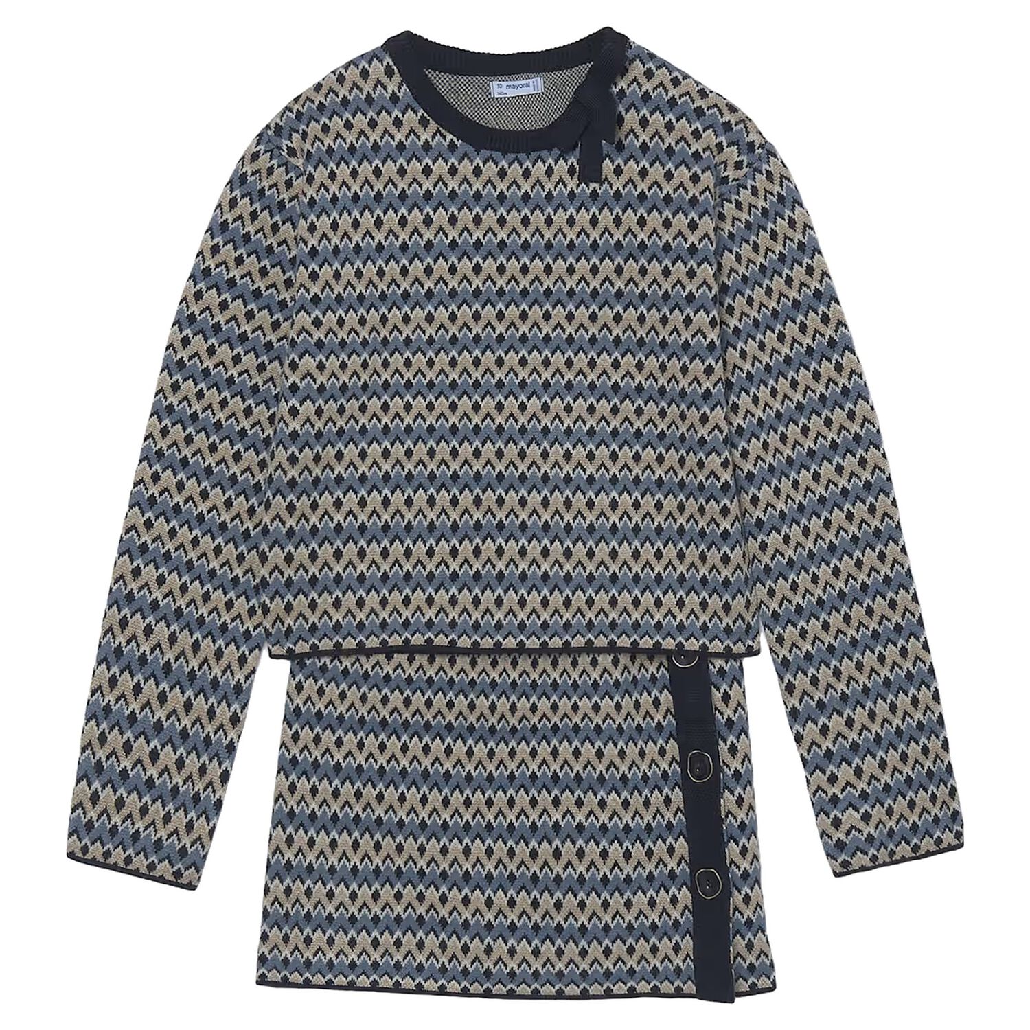 Girls Blue & Beige Knitted Skirt Set , 1, hi-res