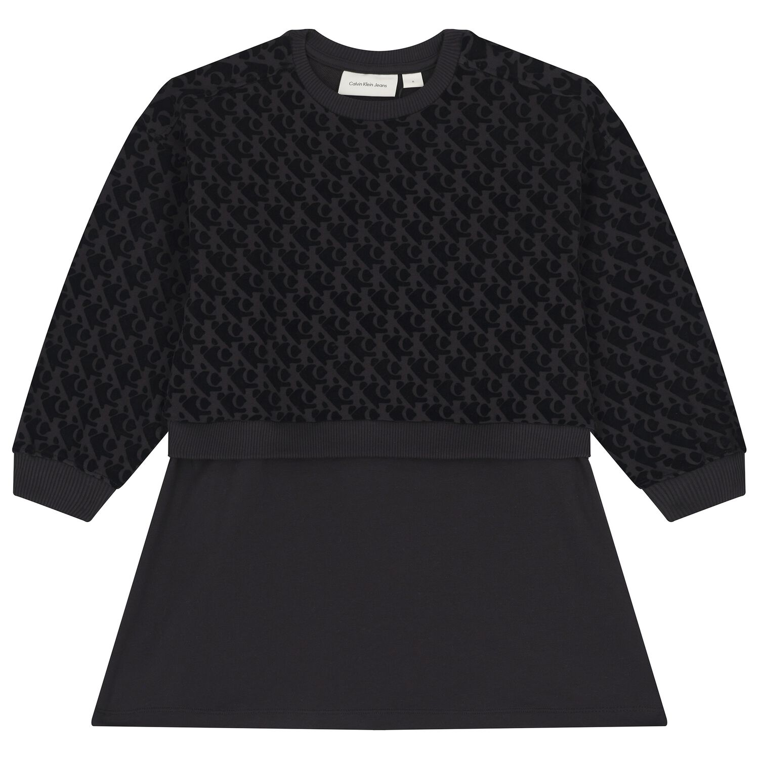 Girls Black Logo Dress, 1, hi-res